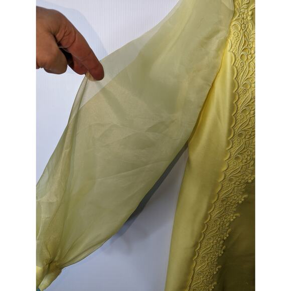 Vintage 60's Yellow Sheath Dress Vest Set Chiffon Sleeves and Vest Lace Detail - Picture 11 of 15